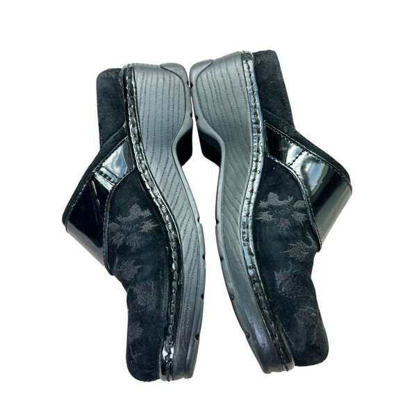 KLOGS Black Floral Leather Clogs Women's 7.5 Slip On Buckle Suede Arch Support - Picture 4 of 16